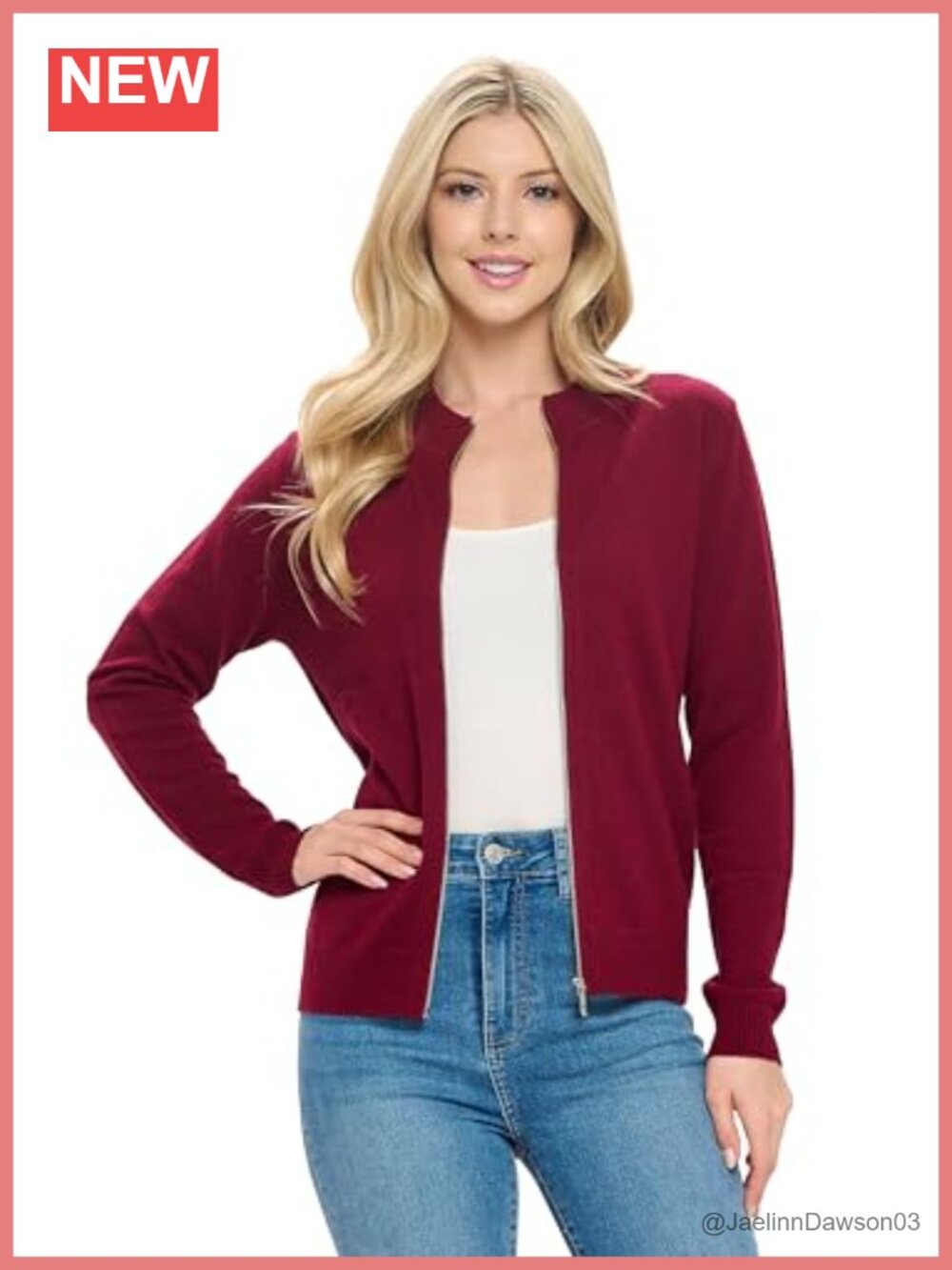 100% Cashmere Long Sleeve Crew Neck Zip Cardigan Sweater